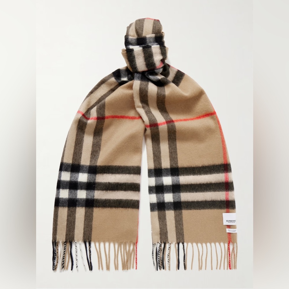 Burberry AUTHENTIC Beige and Black Checkered cashmere Scarf⭐️ - Picture 6 of 16